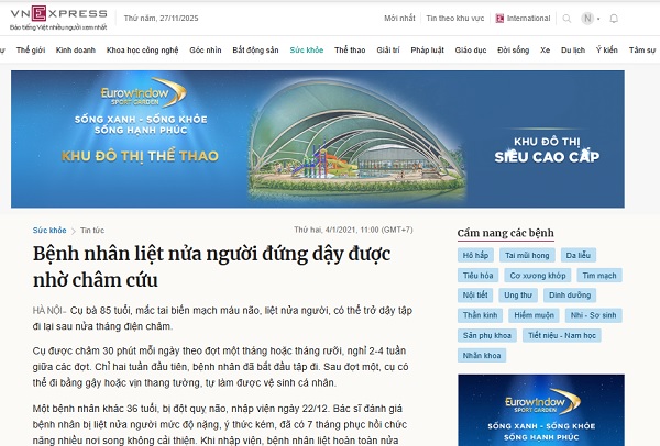 Lộ trình 30 ngày phục hồi liệt nửa người sau tai biến bằng châm cứu